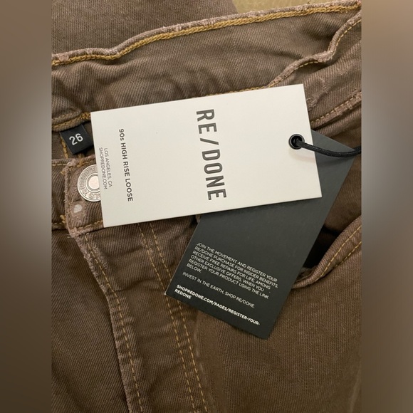 NWT RE/DONE 90s High Rise Loose Brown Jeans Distressed,Raw Hem Size 26 - Picture 8 of 8